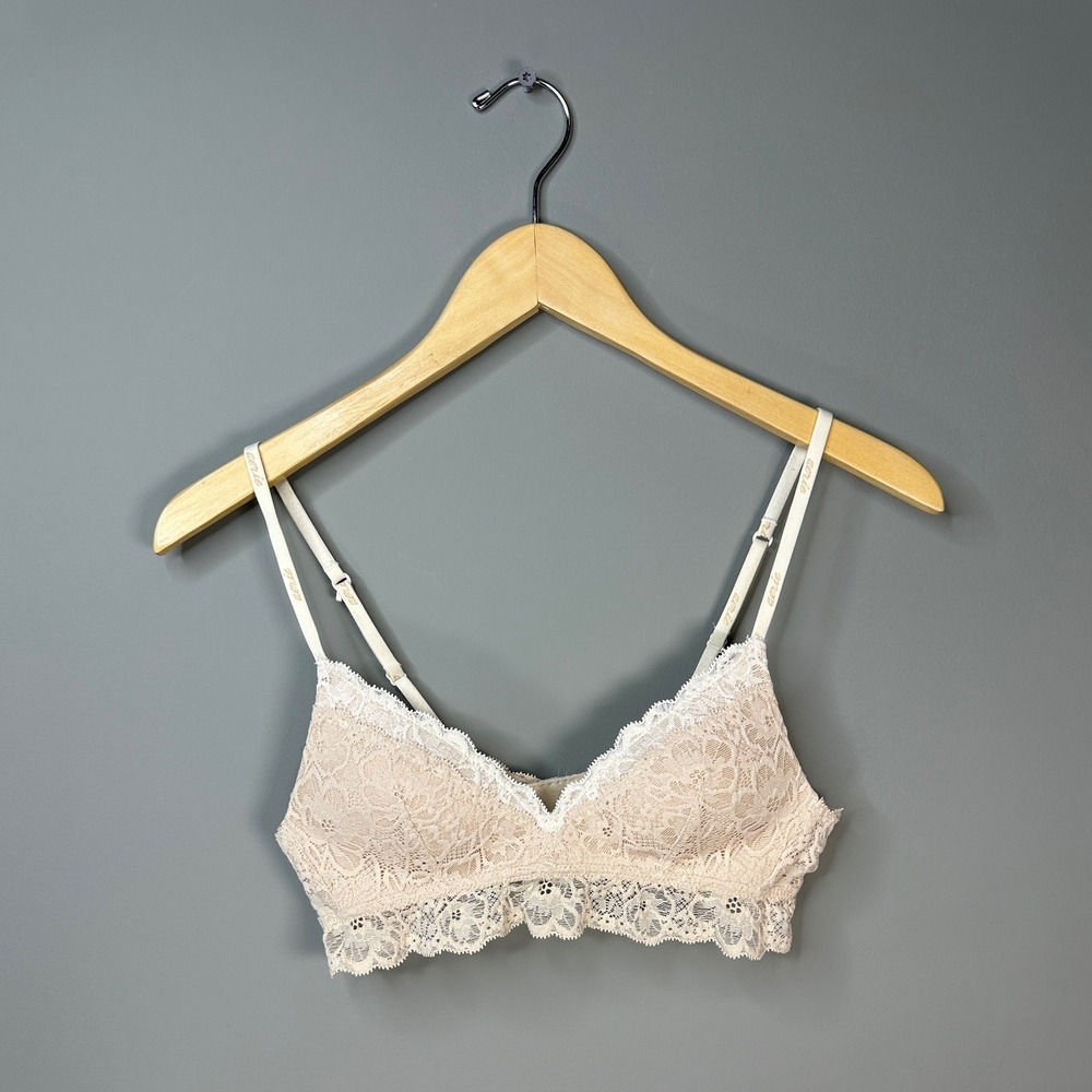 Aerie Lace Bralette Womens 34AA Beige Floral Longline Wireless Bra